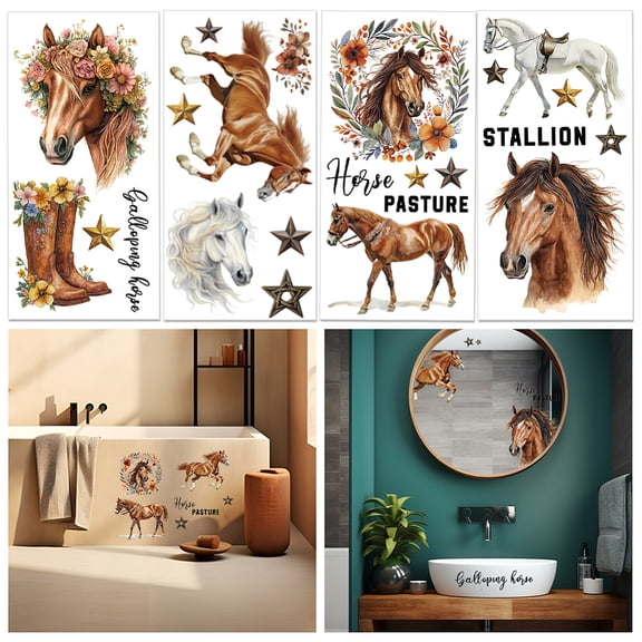 4Pcs 4 Styles Flower and Angel PVC Waterproof Decorative Stickers Self Adhesive Decals for Furniture Decoration Horse 300x150mm 1pc/style for making