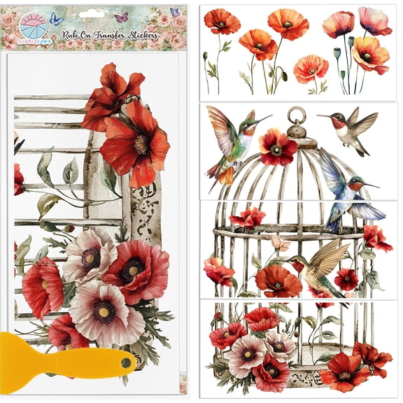 4Pcs 4 Styles Flower and Angel PVC Waterproof Decorative Stickers Self Adhesive Decals for Furniture Decoration Hummingbird 300x150mm 1pc/style