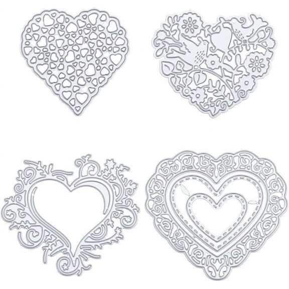4Pcs 4 Styles Heart Carbon Steel Cutting Dies Stencils for DIY Scrapbooking Photo Album Decorative Embossing Paper Card Matte Stainless Steel Color 59~76x60~82x1mm Hole: 1~1.2mm