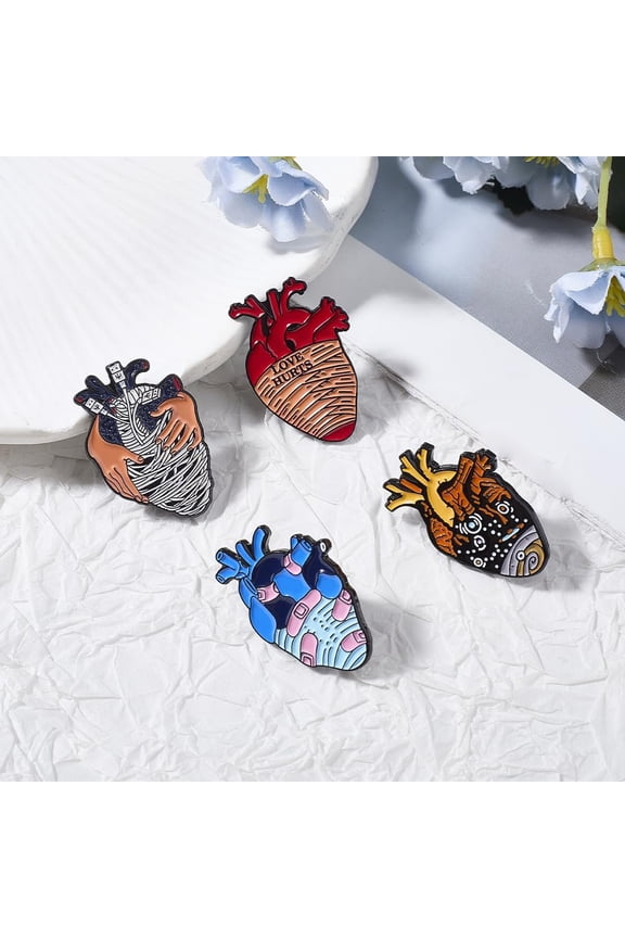 4Pcs 4 Styles Heart Enamel Pins Alloy Brooches for Backpack Mixed Color 30x20mm Colorful DIY