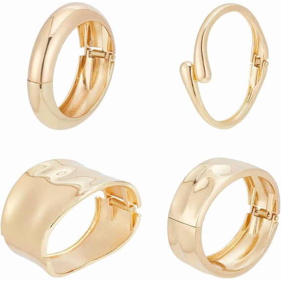 4Pcs 4 Styles Hinged Bangles Gold Chunky Hinged Bangle Bracelet Cuff Bangle Bracelets Stack Wide Hinged Thick Chain Wrap Bangles Bracelet Metal Wrist Cuff Bracelet for Women Gift
