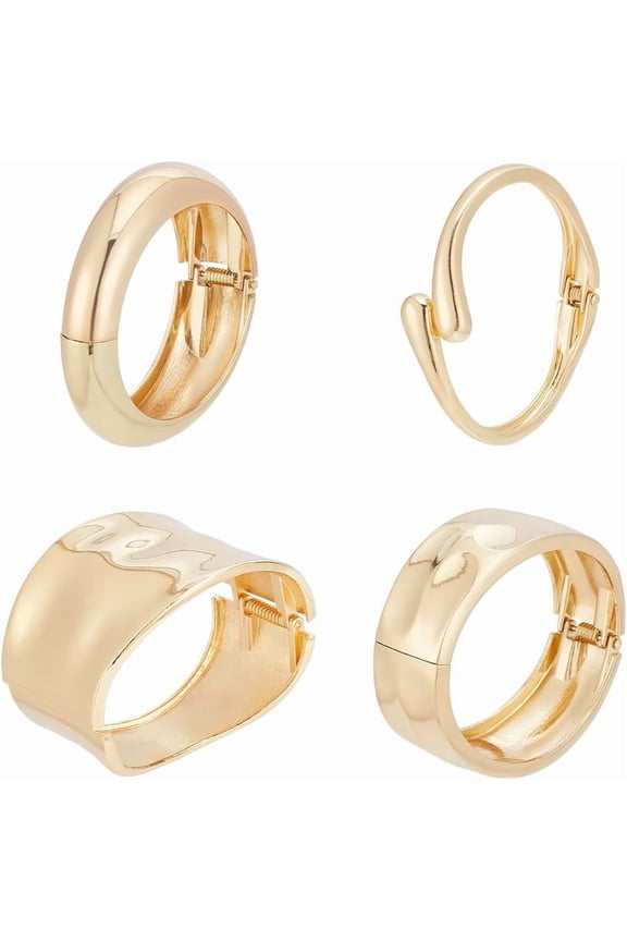 4Pcs 4 Styles Hinged Bangles Gold Chunky Hinged Bangle Bracelet Cuff Bangle Bracelets Stack Wide Hinged Thick Chain Wrap Bangles Bracelet Metal Wrist Cuff Bracelet for DIY