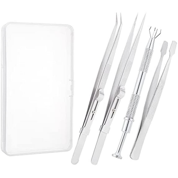 4Pcs 4 Styles Jewelry Picker Gems Holder Stainless Steel Tweezers Diamond Claw Pick up Tool Beads Grabber Diamond Parts Jewelers Tools Jewelry Locking Tweezers