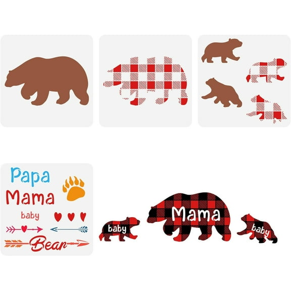 4Pcs 4 Styles Mother's Day Theme PET Hollow Out Drawing Painting Stencils for DIY Scrapbook Photo Album Bear Pattern 300x300mm 1pc/style