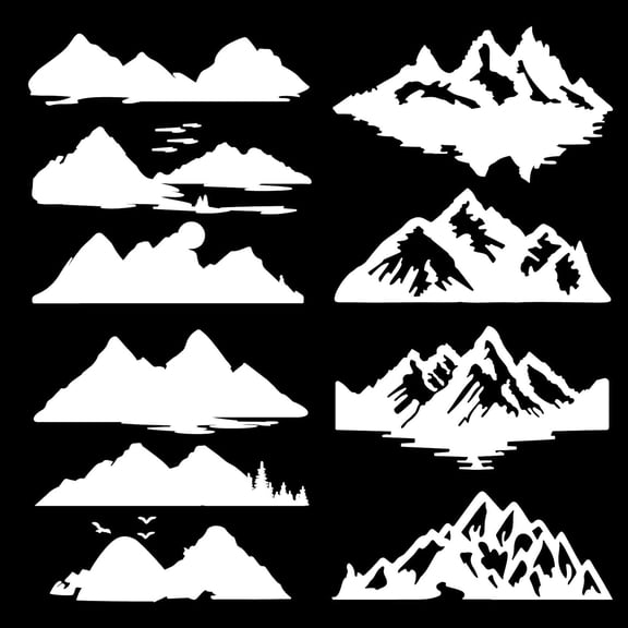 4Pcs 4 Styles Mountains Silhouette Decals White Car Bumper Sticker Waterproof Reflective Self Adhesive Automotive Exterior Decor Stickers for SUV Truck Motorcycle Doors Walls Laptop