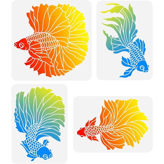 4Pcs 4 Styles PET Hollow Out Drawing Painting Stencils for DIY Scrapbook Photo Album Fish Pattern Fish Pattern 297~300x210~300mm 4pcs/set DIY