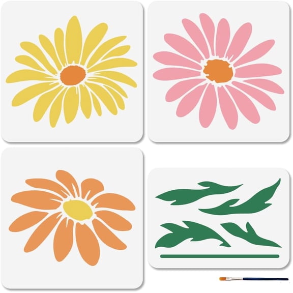 4Pcs 4 Styles PET Hollow Out Drawing Painting Stencils for DIY Scrapbook Photo Album Flower April Daisy 297~300x210~300mm 1pc/style diy
