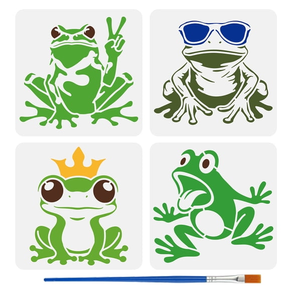 4Pcs 4 Styles PET Hollow Out Drawing Painting Stencils for DIY Scrapbook Photo Album Frog 150x150mm 1pc/style