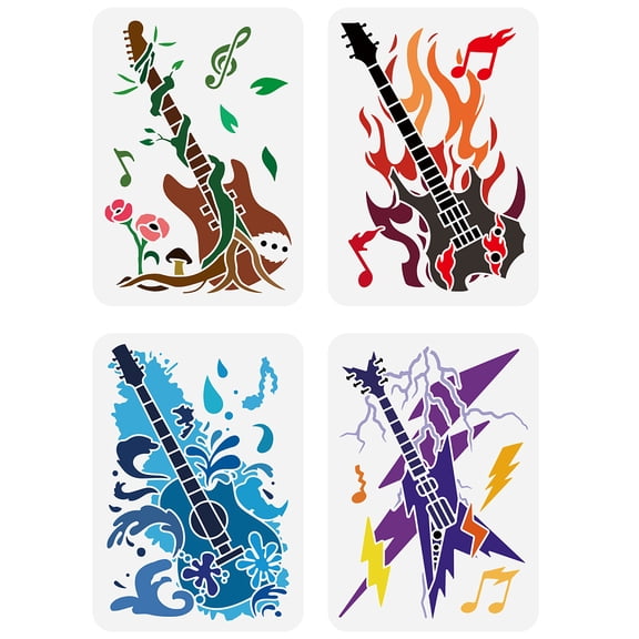 4Pcs 4 Styles PET Hollow Out Drawing Painting Stencils for DIY Scrapbook Photo Album Guitar 297x210mm 1pc/style