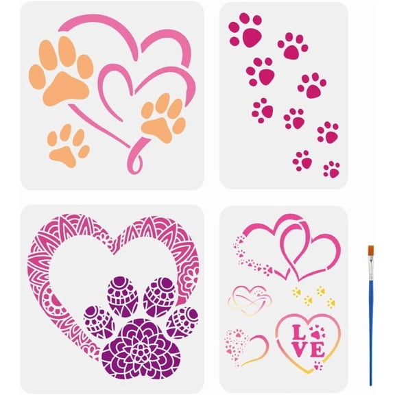 4Pcs 4 Styles PET Hollow Out Drawing Painting Stencils for DIY Scrapbook Photo Album Paw Print 297~300x210~300mm 1pc/style DIY