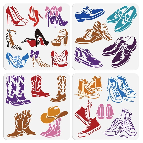 4Pcs 4 Styles PET Hollow Out Drawing Painting Stencils for DIY Scrapbook Photo Album Shoes 300x300mm 1pc/style diy