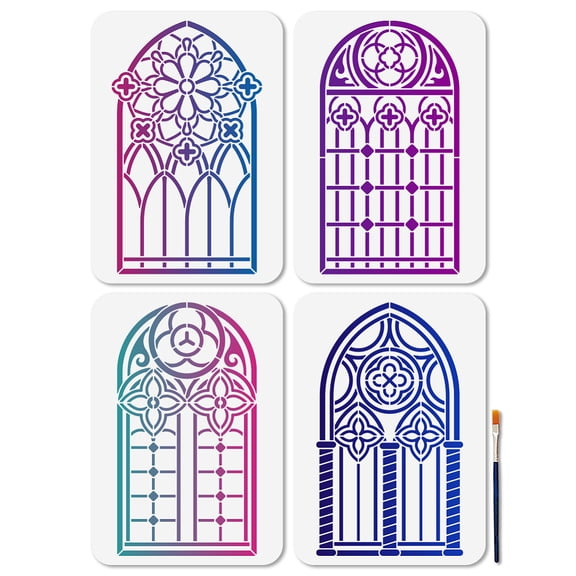 4Pcs 4 Styles PET Hollow Out Drawing Painting Stencils for DIY Scrapbook Photo Album Window 297x210mm 1pc/style