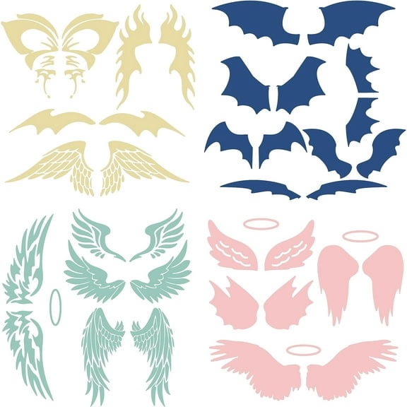4Pcs 4 Styles PET Waterproof Self-adhesive Car Stickers Reflective Decals for Car Motorcycle Decoration Mixed Color Wing Pattern 200x200mm 1pc/style