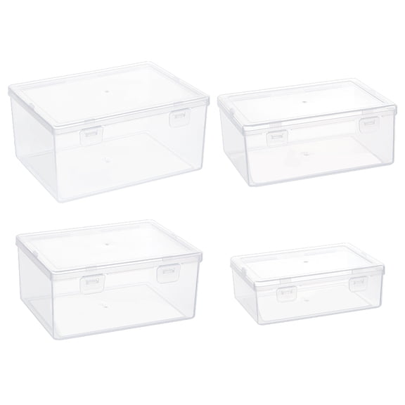 4Pcs 4 Styles PP Plastic Double Knots Bead Storage Containers with Hinged Lid Rectangle Clear 12.8~18x9~13.2x4.3~8.5cm 1pc/style