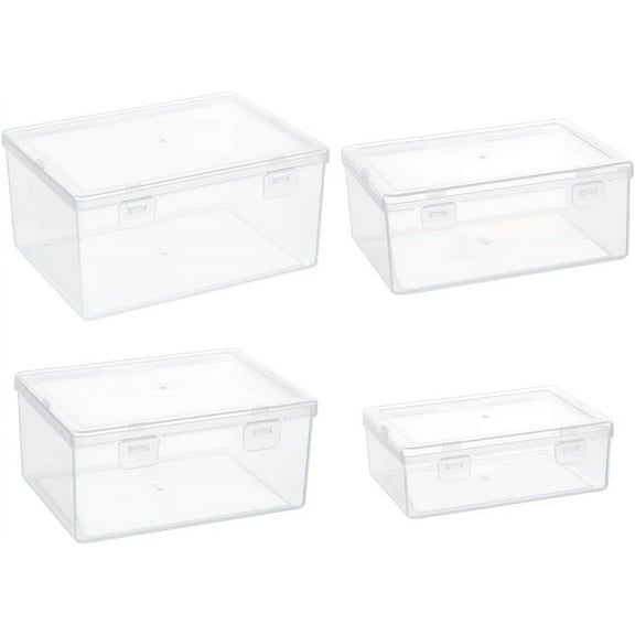 4Pcs 4 Styles PP Plastic Double Knots Bead Storage Containers with Hinged Lid Rectangle Clear 12.8~18x9~13.2x4.3~8.5cm 1pc/style
