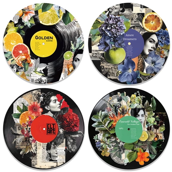 4Pcs 4 Styles PVC Record Wall Decor for Bars Restaurants Cafe Pubs Human 300mm 1pc/style DIY