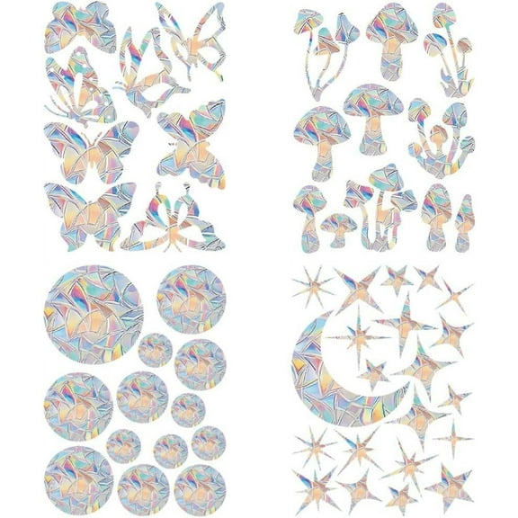 4Pcs 4 Styles PVC Window Static Stickers Waterproof 3D Laser Electrostatic Glass Window Decals for Window Decoration Mixed Shapes diy