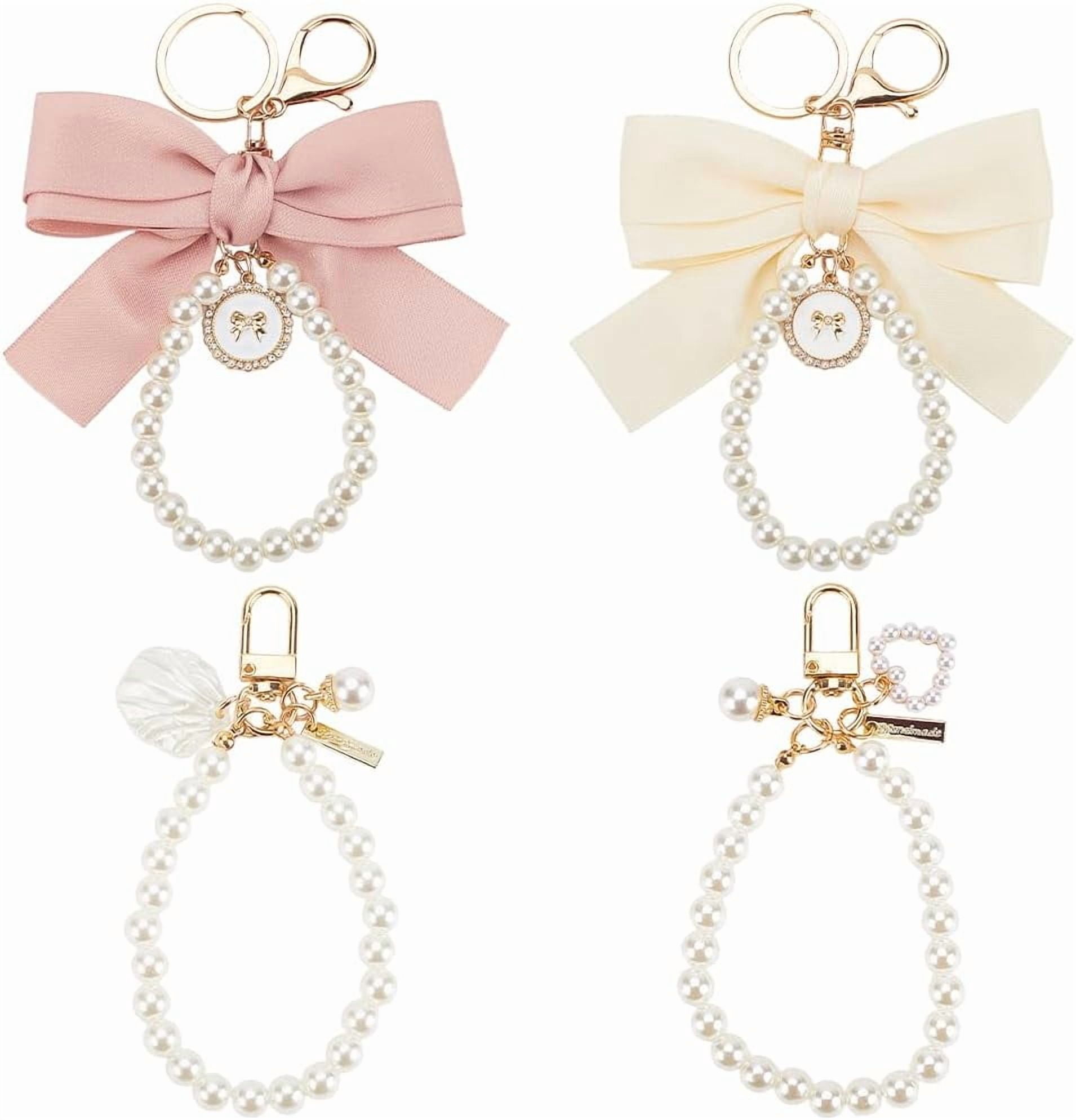 4Pcs 4 Styles Pearl Chain Keychains White Pearls Chain Wristlet Key ...