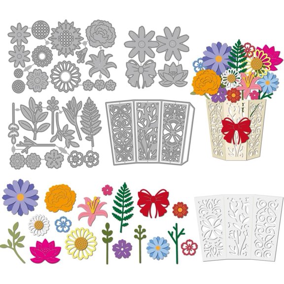 4Pcs 4 Styles Plant Pot Greeting Card Carbon Steel Cutting Dies Stencils for DIY Scrapbooking Photo Album Decorative Embossing Paper Card