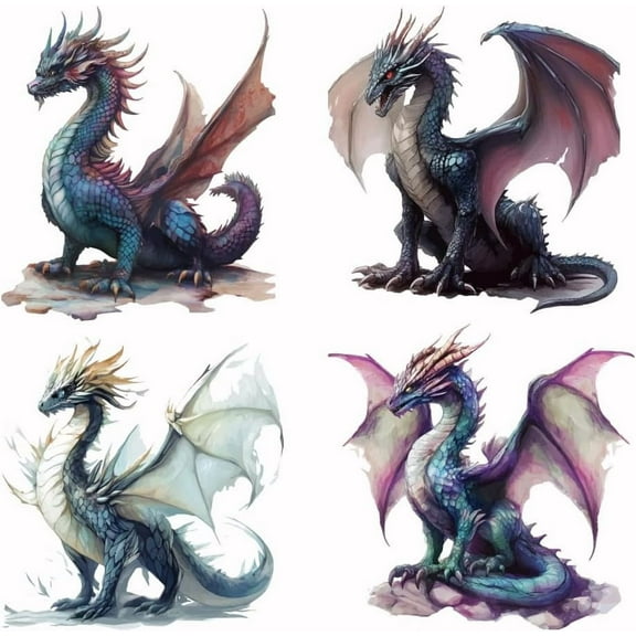 4Pcs 4 Styles Plastic Heat Transfer Film Logo Stickers Set for DIY T-Shirt Bags Dragon 240~250x250mm 1pc/style