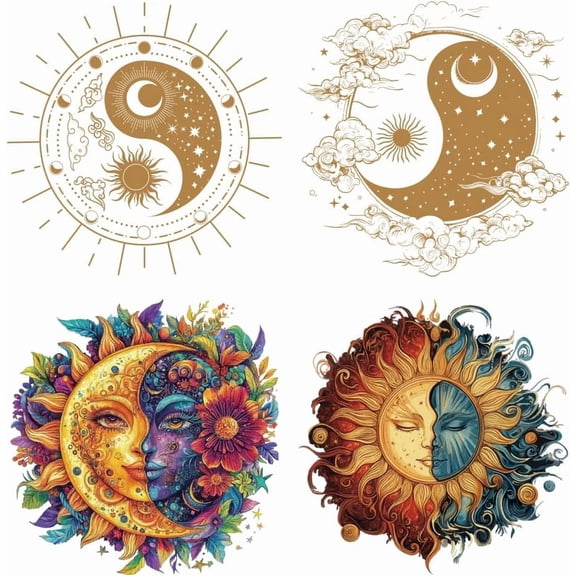 4Pcs 4 Styles Plastic Heat Transfer Film Logo Stickers Set for DIY T-Shirt Sun 225~230x228~230mm 1pc/style