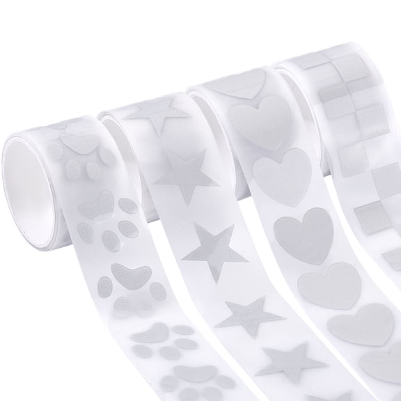 4Pcs 4 Styles Reflective Heat Transfer Vinyl Tape Silver Heat Transfer Vinyl Iron On Tape High Visibility Fabric Clothing Tapes Safety Heat Transfers