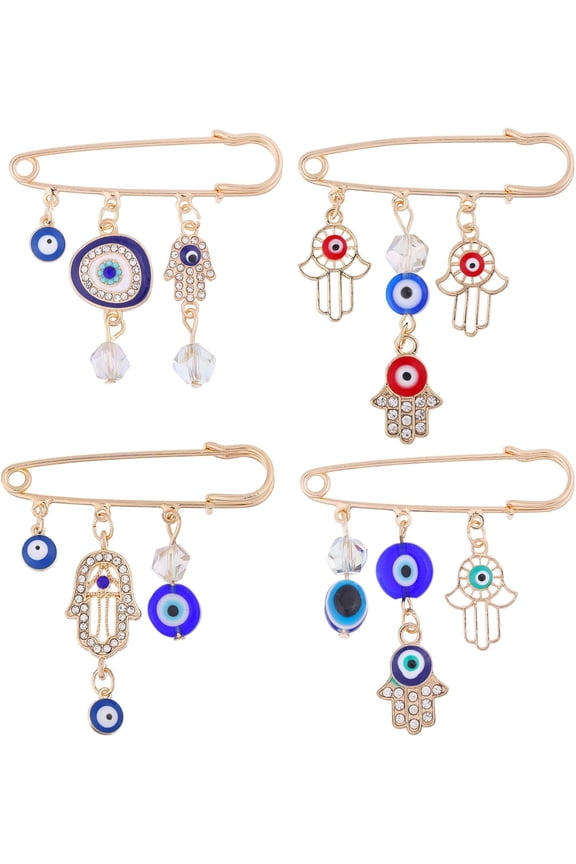 4Pcs 4 Styles Resin Evil Eyes Alloy Brooches with Rhinestone Mixed Color 61x50mm handmade