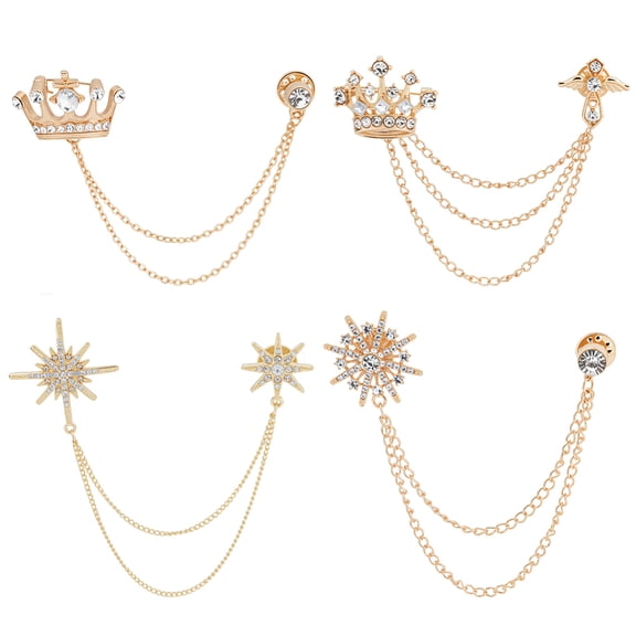 4Pcs 4 Styles Rhinestone & Star Hanging Chain Brooch Zinc Alloy Badge for Backpack Clothes Golden 125~155mm 1pc/style
