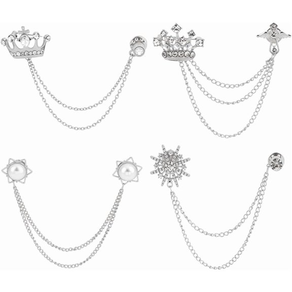 4Pcs 4 Styles Rhinestone Star Hanging Chain Brooch Zinc Alloy Badge for Backpack Clothes Platinum 125~165mm 1pc/style