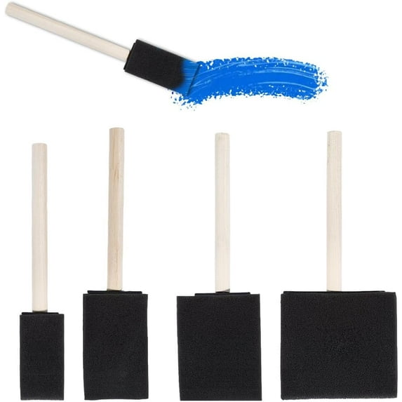 4Pcs 4 Styles Sponge Brush Black Sponge Brushes Foam Lightweight Durable Cleaning Paintbrushes Set with Wood Handle