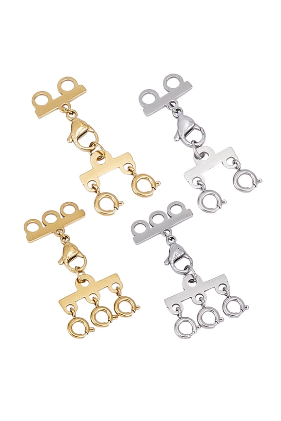 4Pcs 4 Styles Stainless Steel Chain Extender with Layering Clasps Golden & Stainless Steel Color 38.5~40mm 1pc/styles