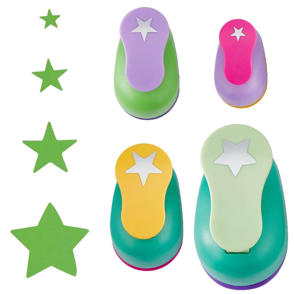 4Pcs 4 Styles Star Shape Craft Punch Single Crafting Scrapbook Punches Plastic Alloy Craft Punch Paper Shaper Scrapbooking Paper Crafts DIY Making Invitations Cards Decorations Mixed Color