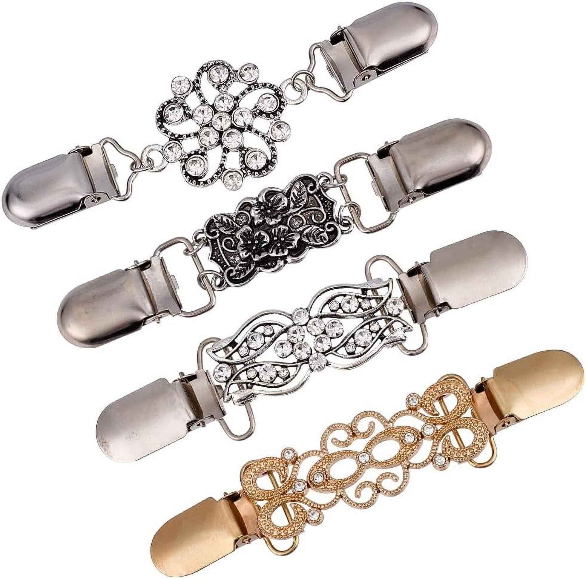Niaciswe Lot De 4 Pinces à Cardigan Vintage - Clips Shawl Élégants Strass Floral Pour Pull, Châle, Gilet Rétro