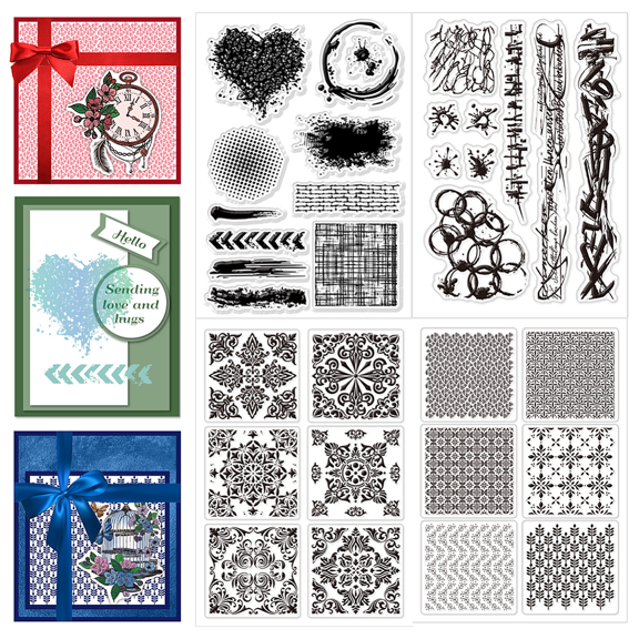 4Pcs 4 Styles Texture Theme PVC Plastic Clear Stamps for DIY Scrapbooking Photo Album Decorative Cards Making Mixed Shapes 160x110mm 1pc/style for DIY