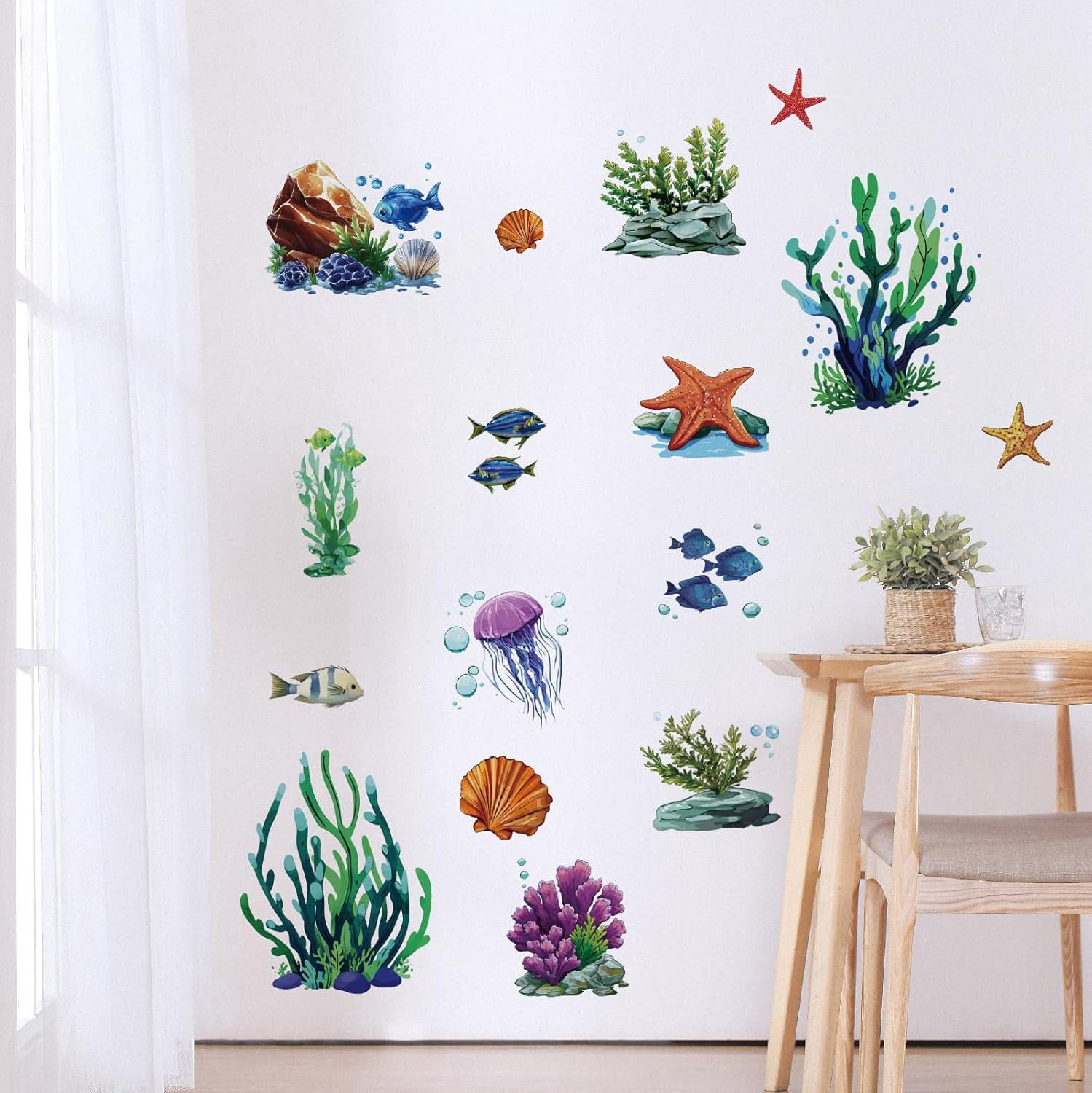 4Pcs 4 Styles Under The Sea Wall Decals Ocean Themed Wall Stickers Peel ...