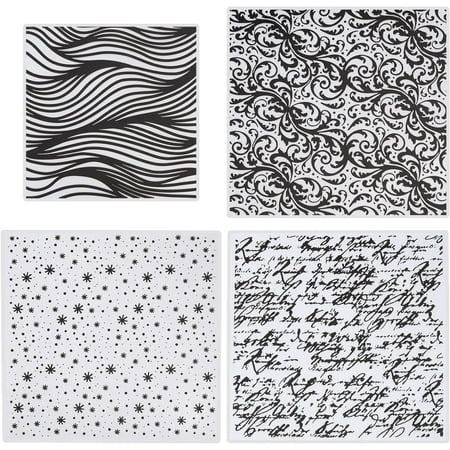 4Pcs 4 Styles Words Embossing Folders Flower Pattern Embossing Stencils Plastic Handwriting Photo Templates for Handcraft Photo Album Decoration Scrapbooking Album Craft