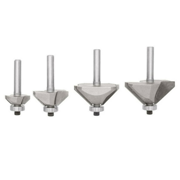 4Pcs 45 Degree Chamfer Routers Bit Hex Shank Edges Forming Bevel Routers Bit Chamfer Bit Miter Angle Milling Cutter Tool