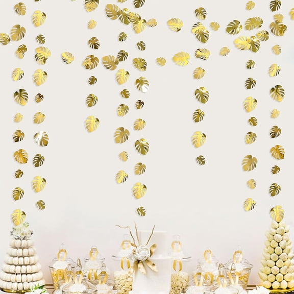 4Pcs 46Ft Tropical Party Decorations Gold Palm Leaves Hanging Garland Banner for Summer Hawaiian Luau Wild One Safari Beach Birthday Bachelorette Wedding Bridal Baby Shower Jungle Leaf Party Supply