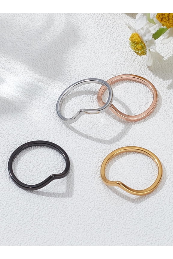4Pcs 4Colors Stainless Steel Pointed Chevron Modern Unisex Wedding Engagement Chevron Finger Rings V Shaped Statement Rings for Jewelry Gift colorful DIY