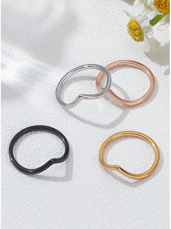 4Pcs 4Colors Stainless Steel Pointed Chevron Modern Unisex Wedding Engagement Chevron Finger Rings V Shaped Statement Rings for Jewelry Gift colorful