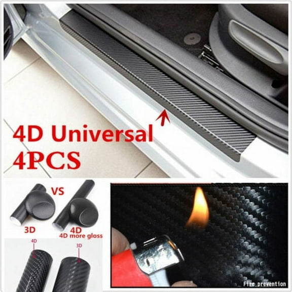 4Pcs 4D Carbon Fiber Black Car Door Sill Scuff Plate Cover Anti Scratch Sticker