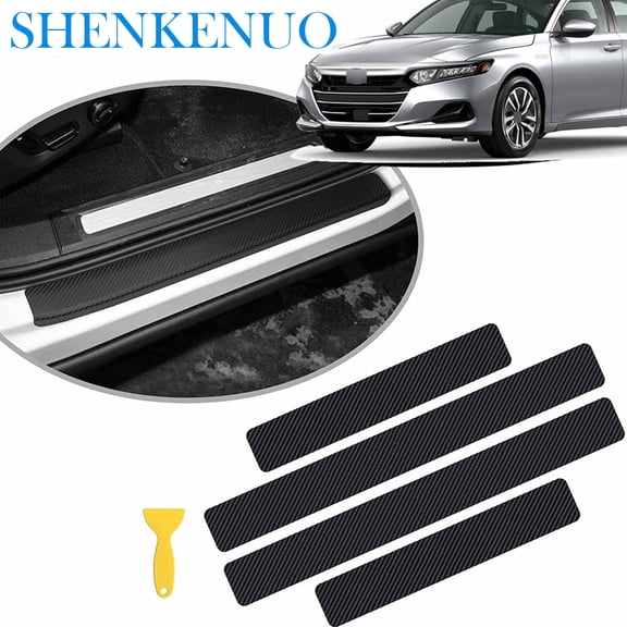 4Pcs 4D Carbon Fiber Black Car Door Sill Scuff Plate Cover Anti Scratch Sticker