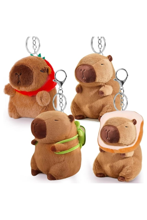 4Pcs 4Inch Cuddly Capybara Plush Toy Keychains, Stuffed Animals Plush Bag Charms, Gifts for Teens Women & Fans
