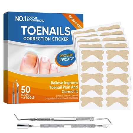 Ingrown Toenail Treatment, 50Pcs Ingrown Toenail Removal Kit with 2 Pedicure Tools, Ingrown Toenail Corrector Patch for Ingrown Toenail Remover