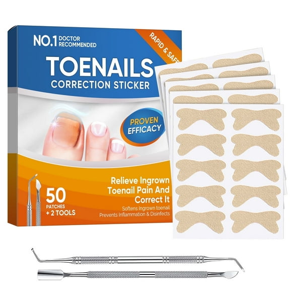 Ingrown Toenail Treatment, 50Pcs Ingrown Toenail Removal Kit with 2 Pedicure Tools, Ingrown Toenail Corrector Patch  for Ingrown Toenail Remover
