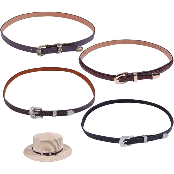 4Pcs 4Style Cowboy Hat Bands Western PU Leather Hats Belt Replacement with Alloy Clasps Rancher Fedora Strap Rodeo Headbands for Men Women Multi-color DIY