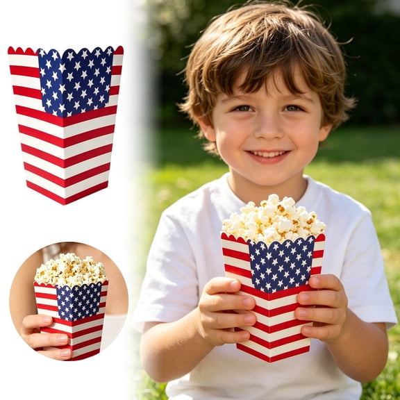4Pcs 4Th Of July Patriotic Popcorn Boxes, Disposable American Flag Paper Snack Containers, 32Oz Food-Safe Treat Boxes For Independence Day Party, Barbecue, Movie Nights,Red White Blue