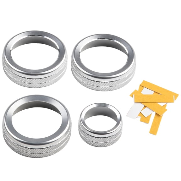 4Pcs 4Wd/ Headlight Switch Knob Cover Trim Ring Silver For Ford F150 2009-2014.