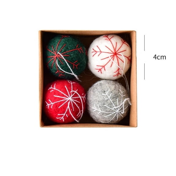 4Pcs 4cm Christmas Wool Felt Balls DIY Handmade Crafts Xmas Tree Hanging Ornaments Pendant Christmas Decorations Party Decor