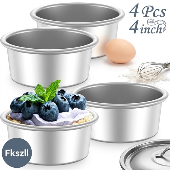 4Pcs 4inch Round Cake Tin Set – Non-Stick Aluminum Alloy, Heat-Resistant, Dishwasher Safe Silver
